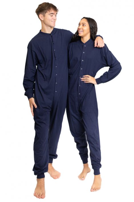 Navy Cotton Union Suit Unisex Footless Men Women Big Feet